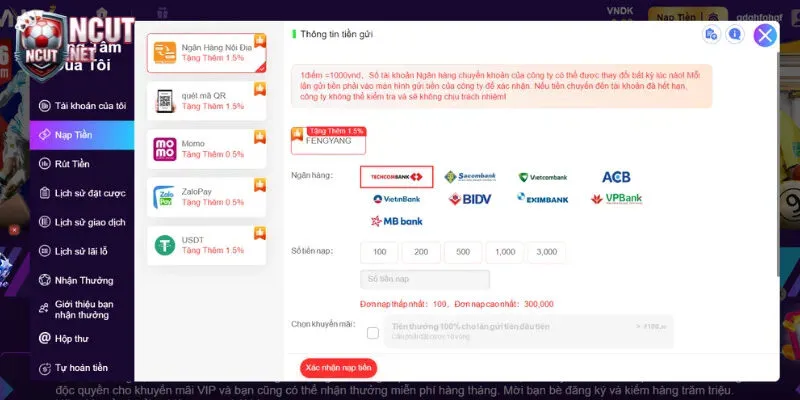 Hướng dẫn nạp tiền VN86