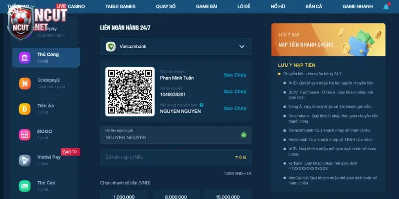 LUCKY88 hỗ trợ giao dịch qua nhiều ngân hàng