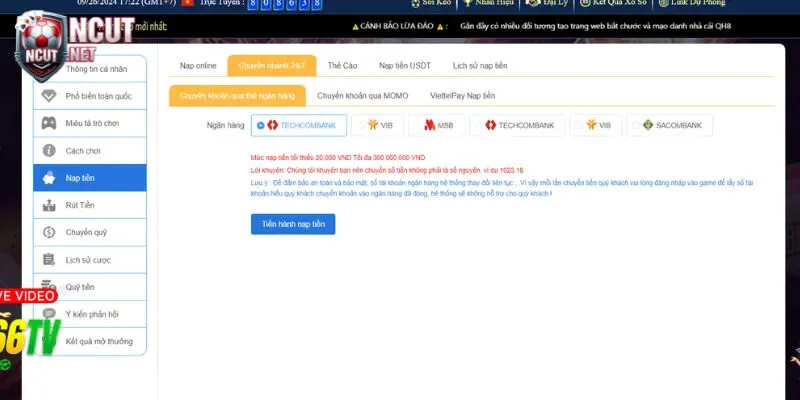 QH88 - Hướng Dẫn Tân Thủ Cách Nạp Và Rút Tiền Cấp Tốc 3 Nạp tiền cược vào QH88 qua ngân hàng