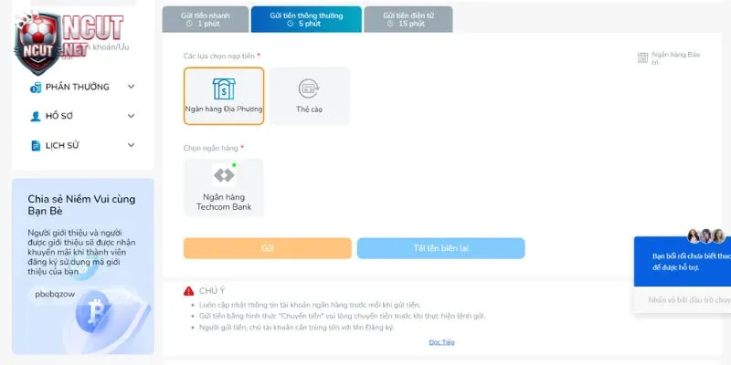 BK8 Quen thuộc với phương thức nạp tiền qua ngân hàng địa phương