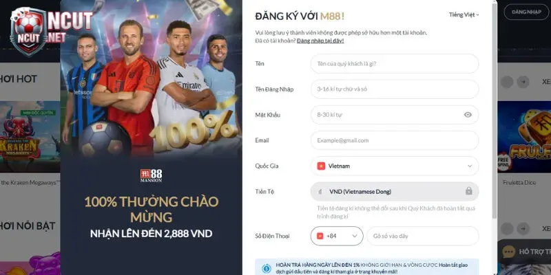 Quy trình tạo tài khoản cược mới tại M88