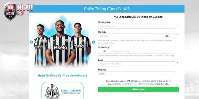 Tìm nút Đăng ký trên trang chủ Fun88